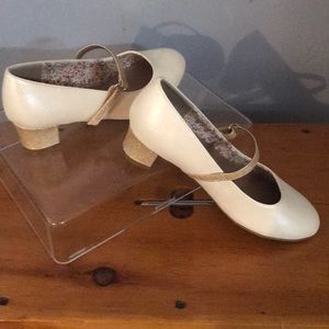 LOLLIPOP/ SIZE (GIRLS 1 1/2) TAN/GOLD DRESS HEELS